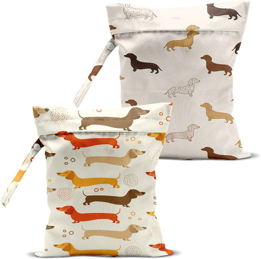 2Pcs Dog Print Wet Bags, Gifts for Dog Lovers Wet Dry Bag Reusable Zipper Pouch for Swimsuit, Diapers, Beach, Dirty Yoga Gym Clothes, Toiletries, Waterproof Birthday Christmas Gifts