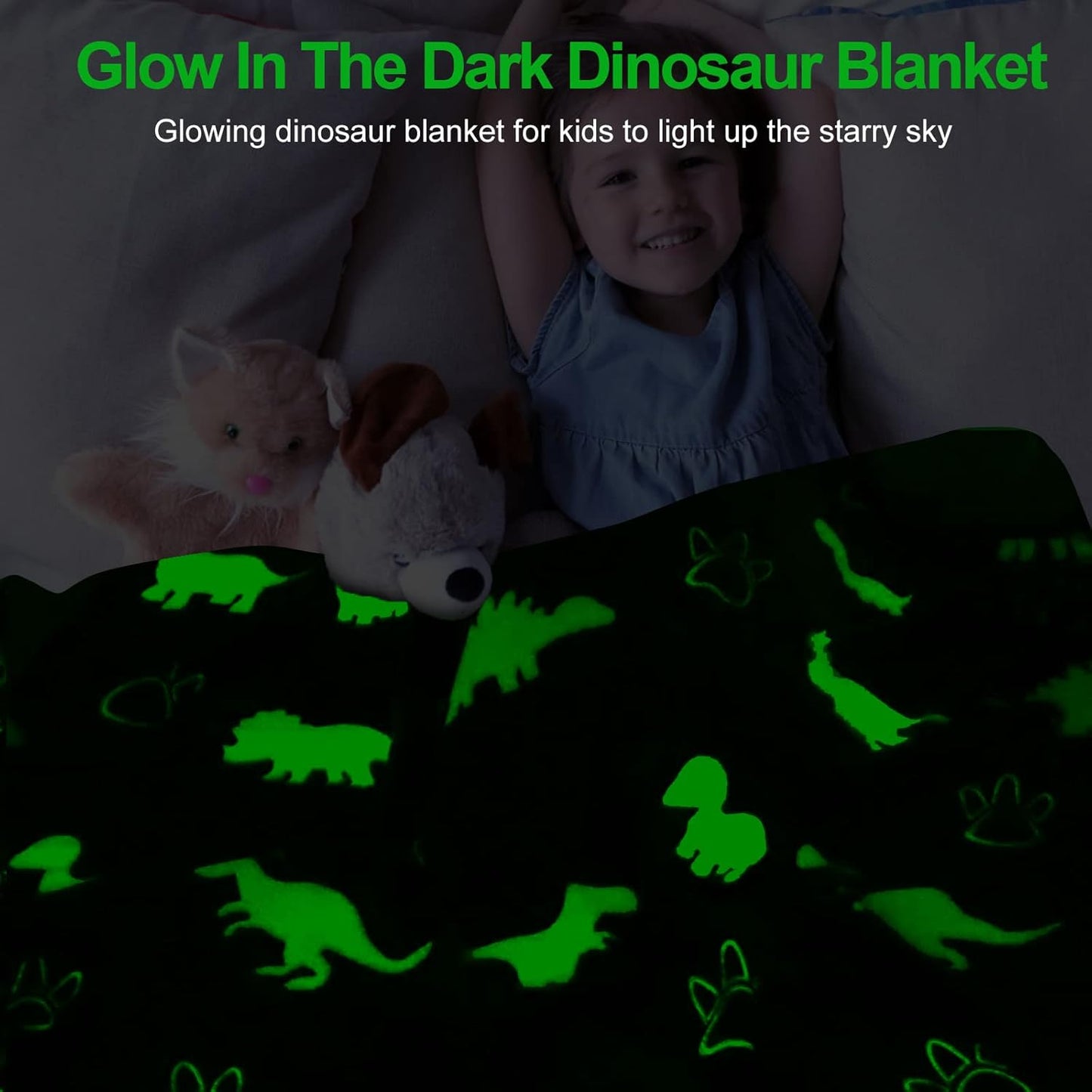 Dinosaur Blanket for Boys, Glow in The Dark Blanket for Kids, Kids Blanket for Boys, Toddler Blanket for Boys, Dinosaur Gifts for Boys/Kids, Soft Fleece Blanket, Birthday Gifts 50"x60"+Gift Box