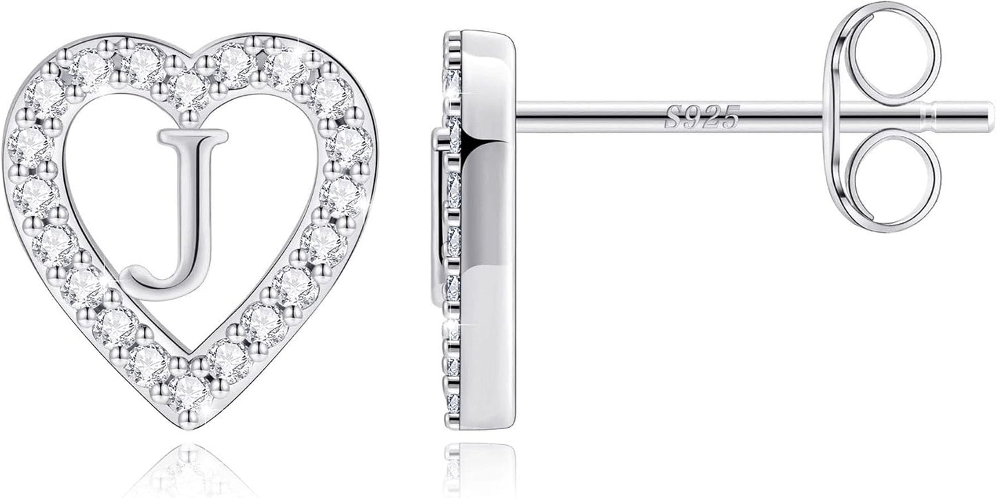 Anoup Christmas Gifts for Grandkids Girls Earrings - S925 Sterling Silver Post CZ Hypoallergenic Stud Heart Initial Earrings for Women Kids Jewelry Stocking Stuffers for Teen Girls Birthday Gifts