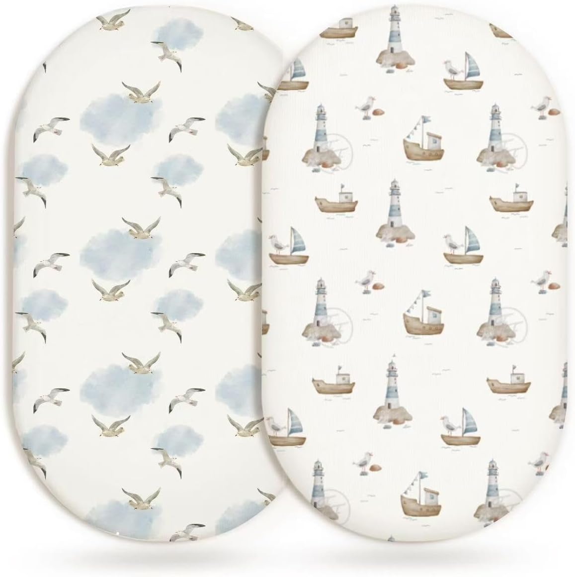 Bassinet Sheets for Baby Girls Boys 2 Pack, Fitted Baby Mattress Sheet for Rectangle, Oval, Hourglass Bassinet Mattress, Breathable Cozy & Universal Fit (Sailing Waves)