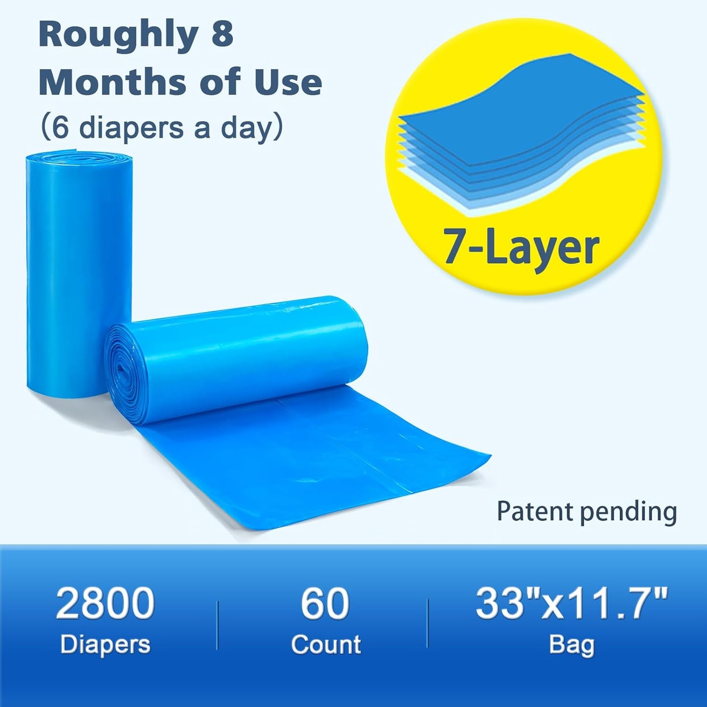 Refill Bags Compatible with Genie Easy Roll Signature Diaper Pail and Platinum Diaper Pail, Scented 60 Bags Hold up to 2800 Newborn Diapers, Upgraded Extra Thickness Powerful Odor Control