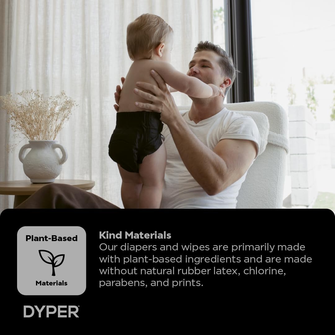 DYPER Charcoal Enhanced Diapers | Baby Diapers from Plant-Based* & Honest Materials | Day & Overnight Diapers | Disposable Diapers for Sensitive Skin (Size 4, 176, Count)