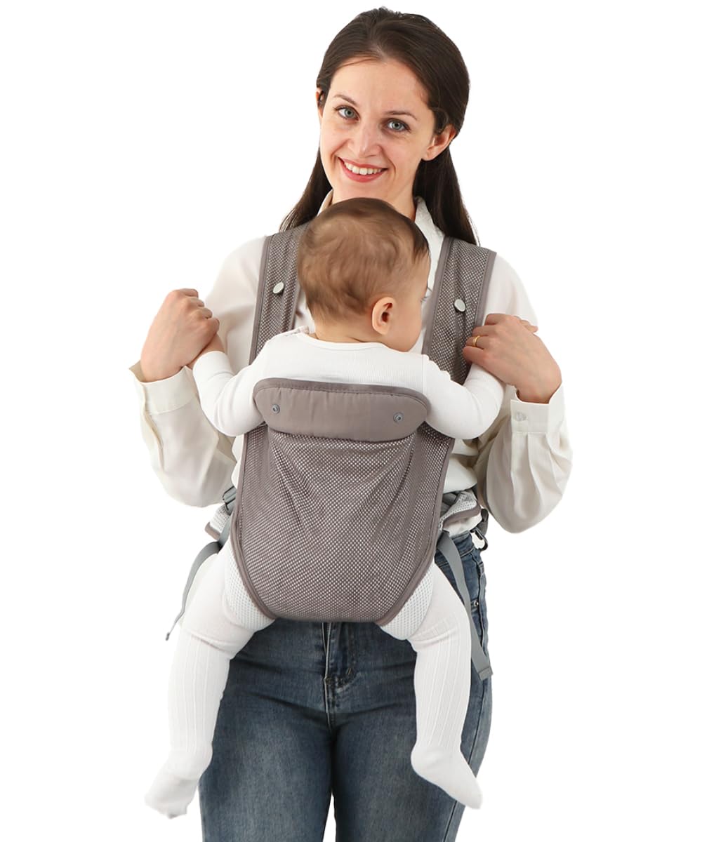Baby Carrier Newborn Wrap,Ergonomic Infant Soft Carriers for Toddler 7-45 lbs,Adjust Back Strap/Waist Belt,4-in-1 Babe Carrier Front&Back,for Hiking Travel or Everyday Family Events-solid color (Gray)