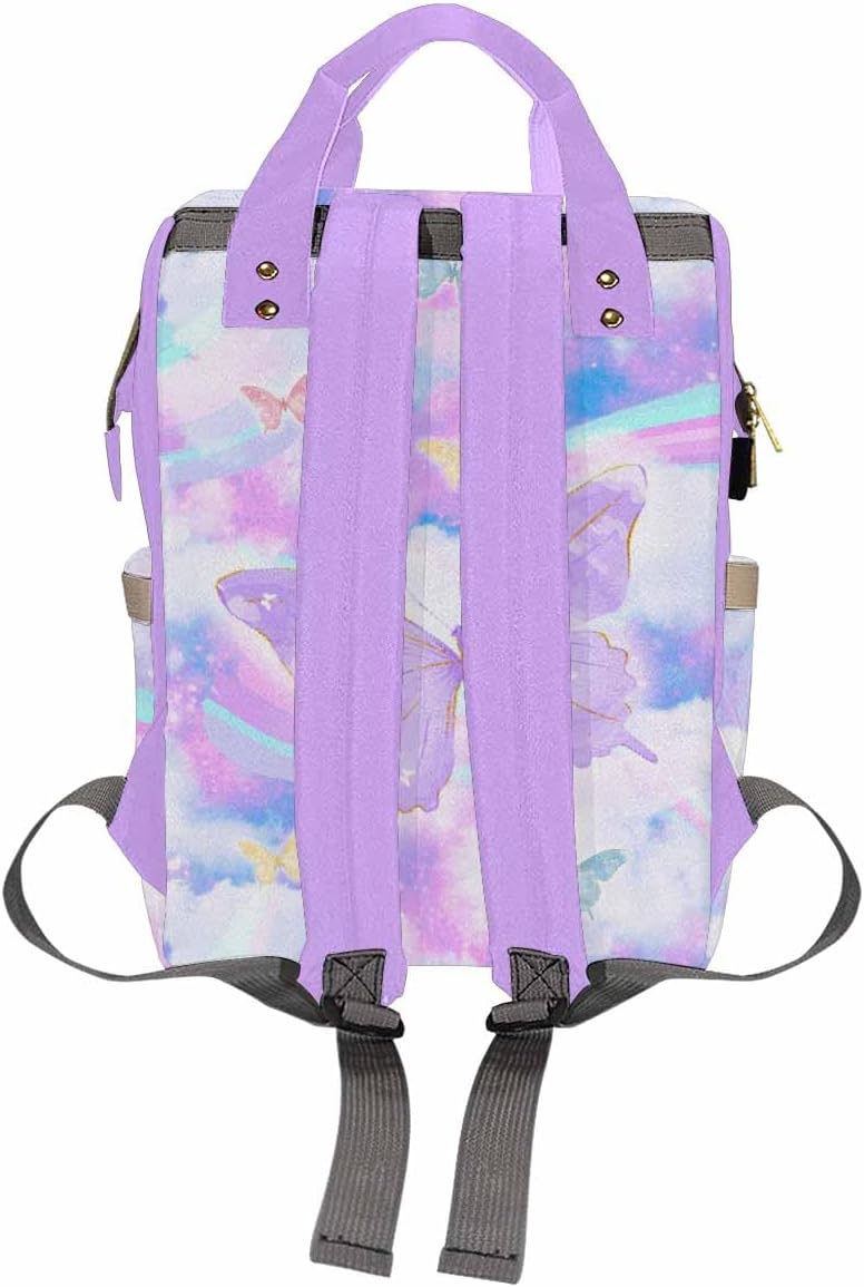 D-Story Custom Diaper Bag Tote Bags Backpacks Cute Adjustable Shoulder Straps Personalized Mummy Nursing Baby Bags Fashion Customized Gift Shoulders Bag, Rainbow Butterflies