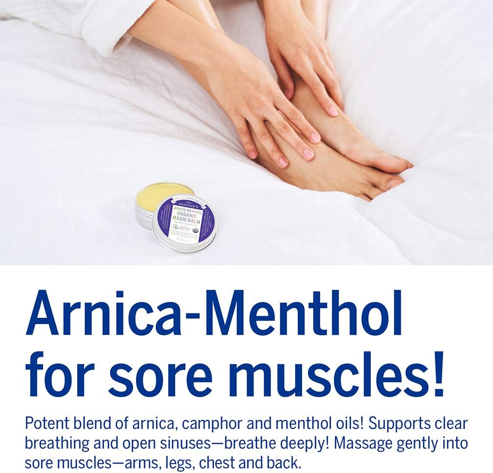 Dr. Bronner's - Organic Magic Balm - Arnica-Menthol, Made w/Organic Beeswax & Hemp Oil, Moisturizes & Soothes Hands, Face, & Body (2 oz, 2-Pack)