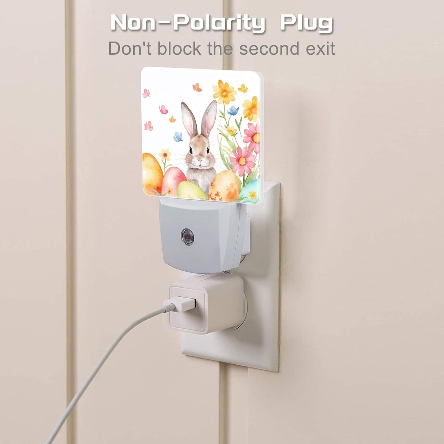 Cute Easter Bunny and Eggs Night Light, Easter Rabbit and Flowers Dusk to Dawn Night Light Plug in, 0.5w Energy Saving Sleep Friendly NightLight for Kids Boys Girls Home Decor