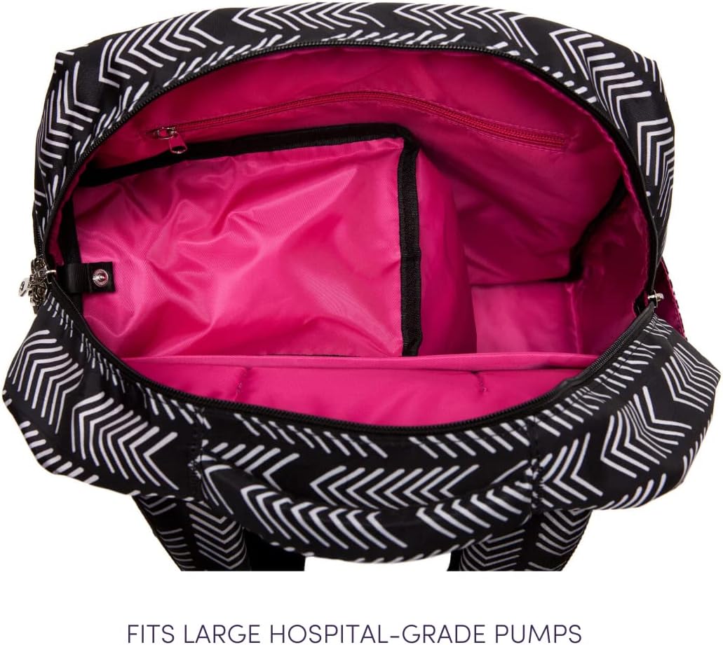 Sarah Wells Kelly Breast Pump Backpack & Tote - Insulated Pocket, Laptop Sleeve & Easy-Clean Design, Fits All Pumps, Diaper Bag for Moms - Black and White