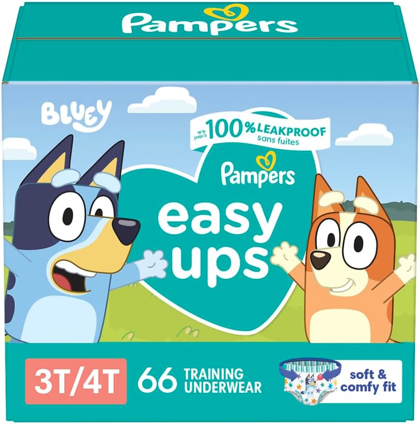 Pampers Training Pants - Easy Ups Boys & Girls Bluey - Size 3T-4T, 66 Count, Children's Potty Underwear (Packaging May Vary)