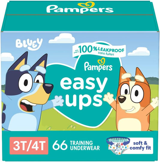 Pampers Training Pants - Easy Ups Boys & Girls Bluey - Size 3T-4T, 66 Count, Children's Potty Underwear (Packaging May Vary)