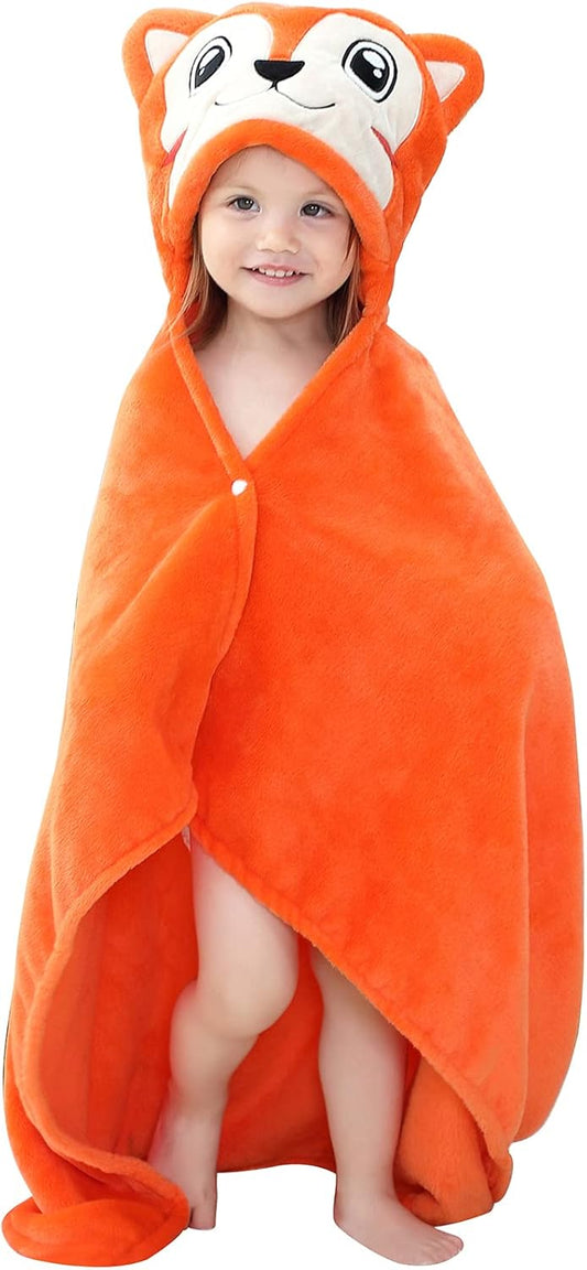 Wearable Blanket Hoodie for Kids Toddlers Hooded Towels Soft Cozy Flannel Wearable Throw Blanket Hoodie for Boys Girls Birthday Gifts (Fox 60 * 50)