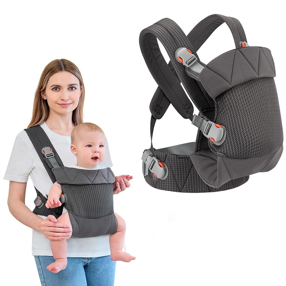Baby Carrier, Cozy Toddler Carrier, Ergonomic Baby Carrier Newborn to Toddler with Head Support, Dark Grey