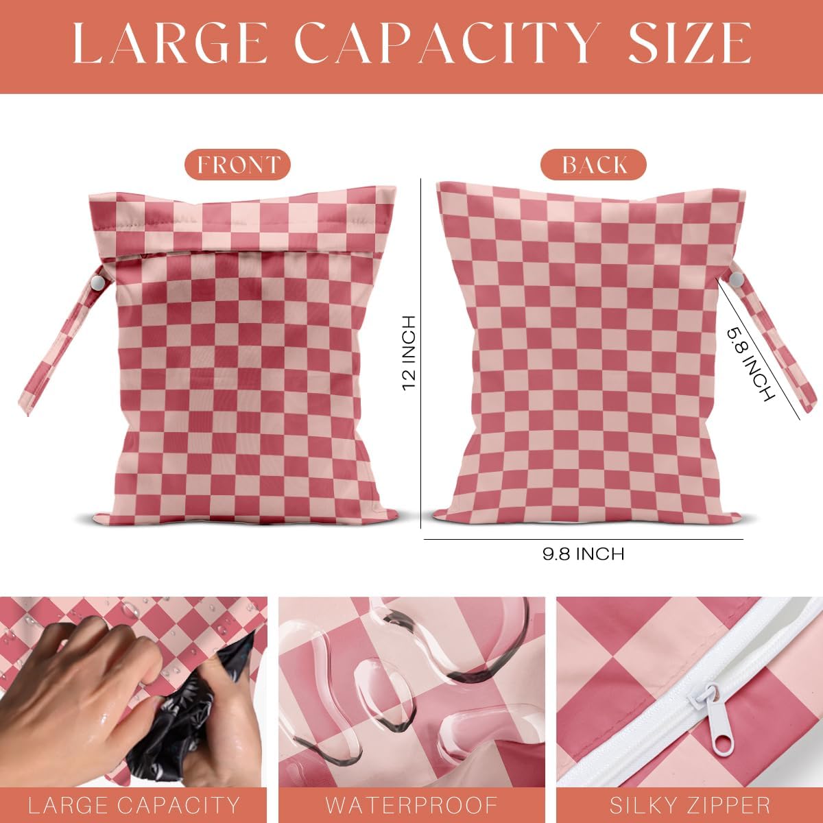 4 Pack Cute Wet Bag Waterproof Washable Reusable Wet Dry Bag for Swimsuit Dirty Clothes Cloth Diaper Beach Pool Yoga Gym Party Camping Toiletries Travel Beach Essentials Colorful Checkered