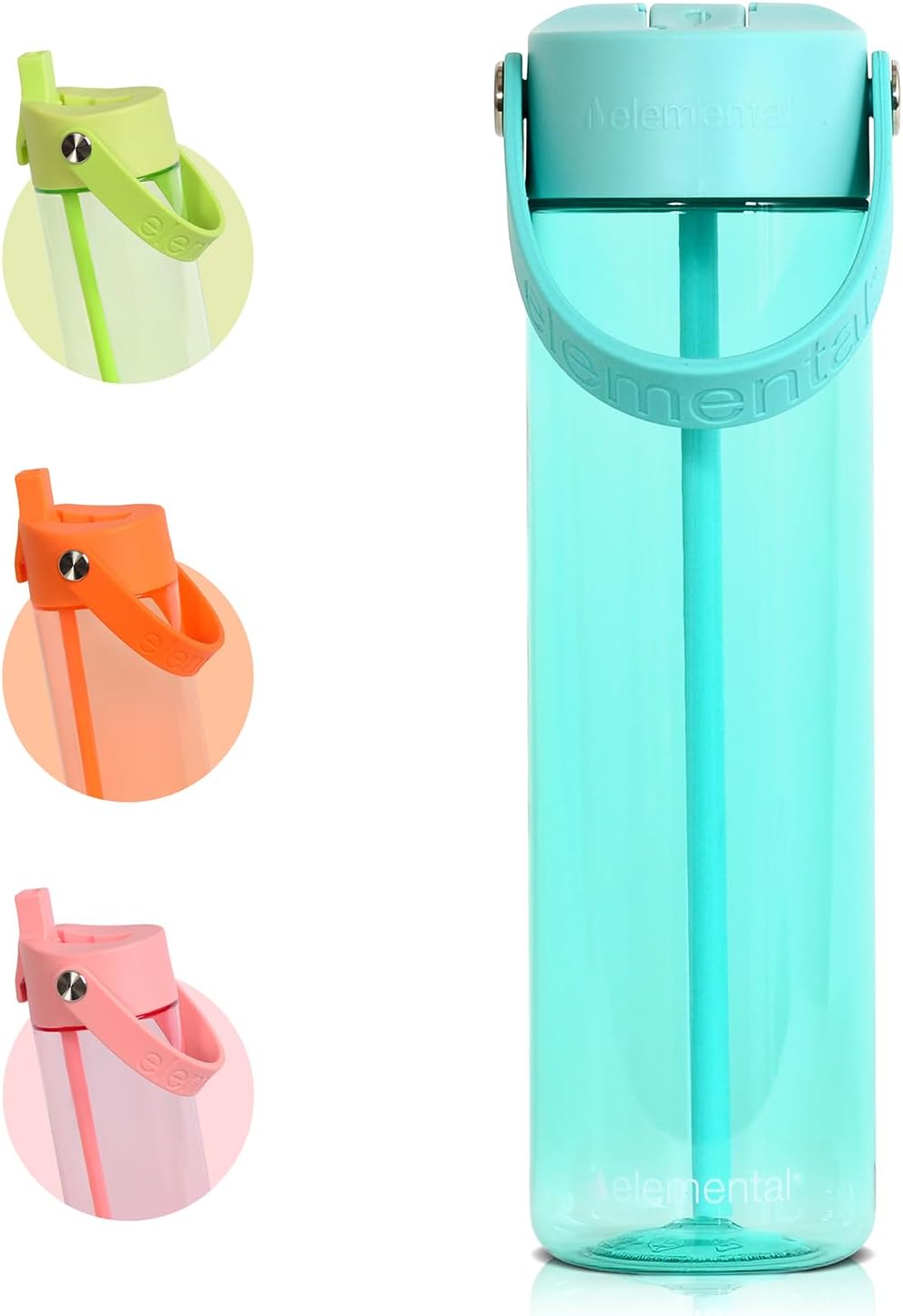 Elemental Splash Water Bottle with Straw - BPA-Free Tritan Plastic Reusable Water Bottle with Strap - Ideal for Travel, Gym and Sports - Leak Proof when Spout is Closed - 26oz - Robin's Egg