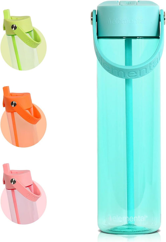 Elemental Splash Water Bottle with Straw - BPA-Free Tritan Plastic Reusable Water Bottle with Strap - Ideal for Travel, Gym and Sports - Leak Proof when Spout is Closed - 26oz - Robin's Egg