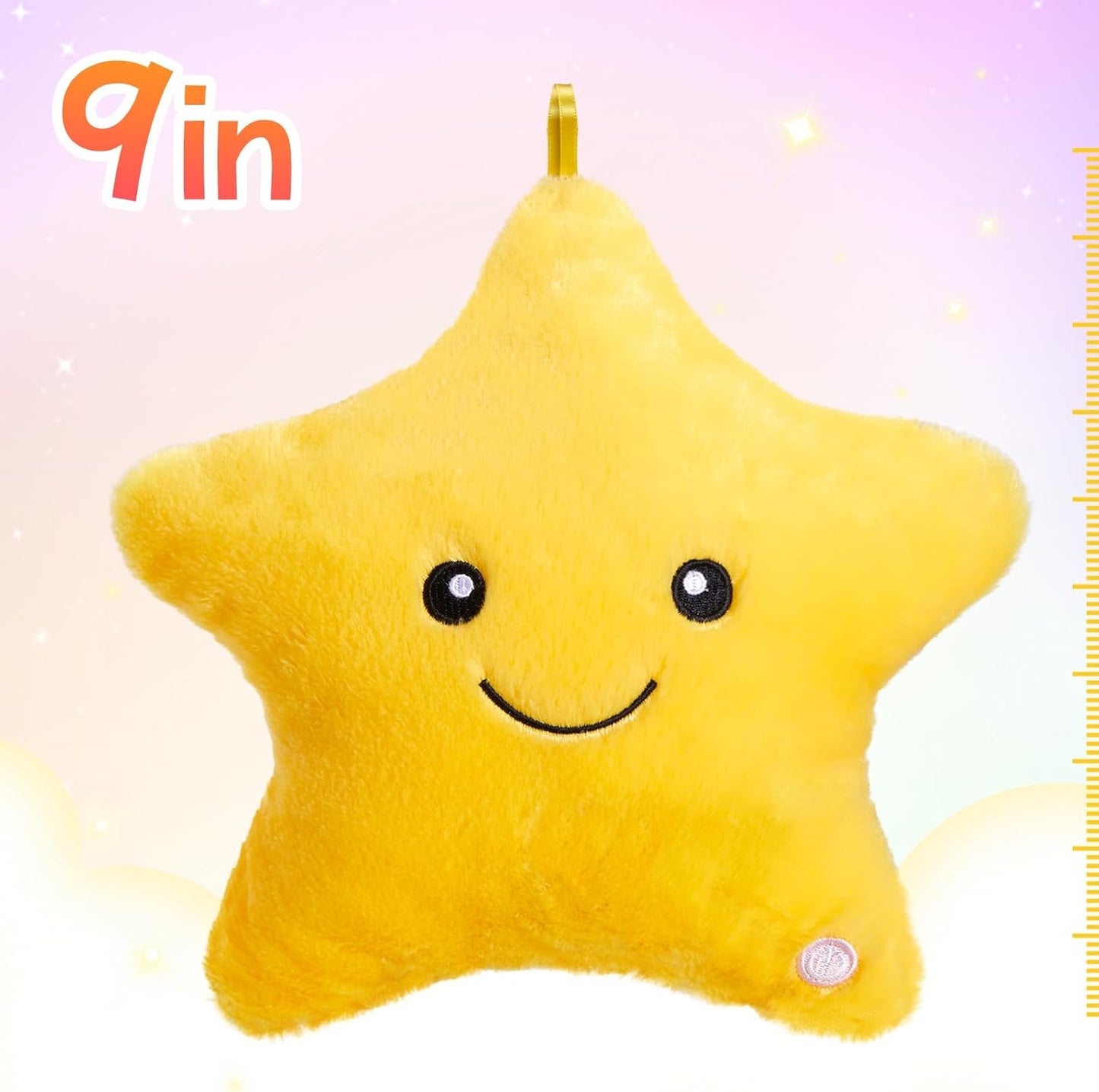 WEWILL 9'' LED Twinkle Star Soft Plush Pillow Toys Glowing Stuffed Star Light up Pillow Plush with Colorful Night Lights Birthday for Toddler Kids(Yellow)