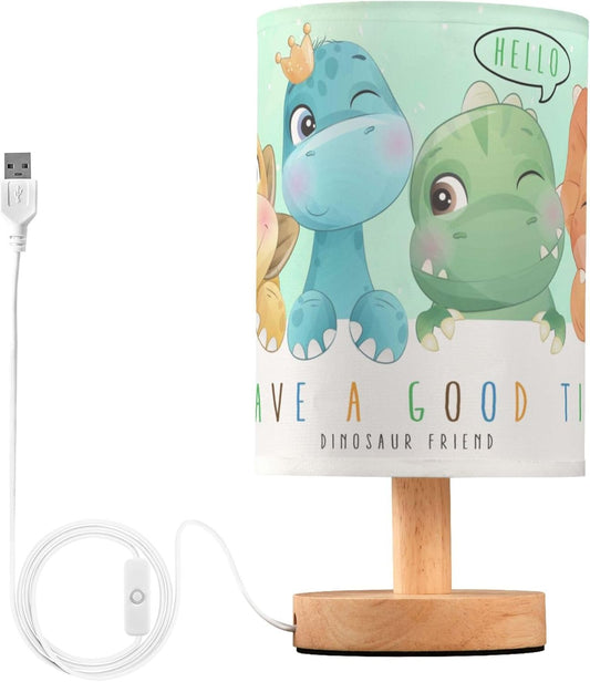 Table Lamp Watercolor Dinosaur Baby Pattern Nightstand Lamp with Wood Base Fabric Lamp Shade Bedside Desk Lamp for Living Room Bedroom Kids Room Office