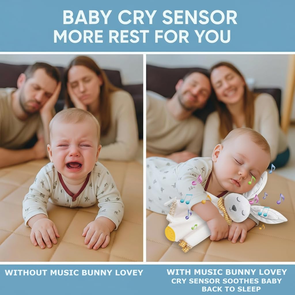 BEREST Rechargeable Baby Sleep Soother Bunny Lovey- White Noise| Heartbeat| Shushing| Lullaby Infant Sleeping Aid with Cry Sensor at Nap Time Routine, Newborn Gifts Plush Toddler Snuggle Blanket Toy