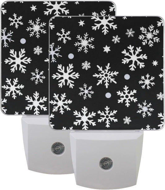 Aslsiy Night Light for Kids White Snowflakes Dots on Black (1) Plug in Wall Lamp LED Dusk to Dawn Sensor Energy Saving Nightlight for Boys Girls Men Women
