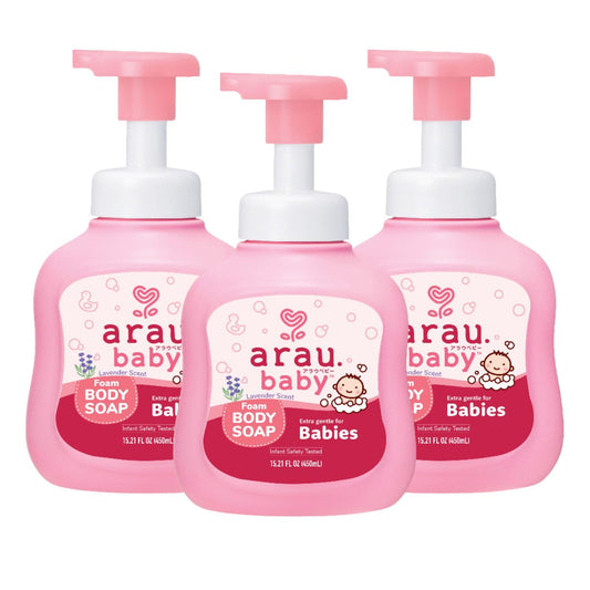 Arau Baby Foam Body Soap Lavender Scent, Natural Plant Based Baby Wash, No Artificial Fragrance or Additives, Gentle for Baby’s Sensitive Skin, Nourishing and Easy Rinse, 15.21 Fl Oz, 3 Pack