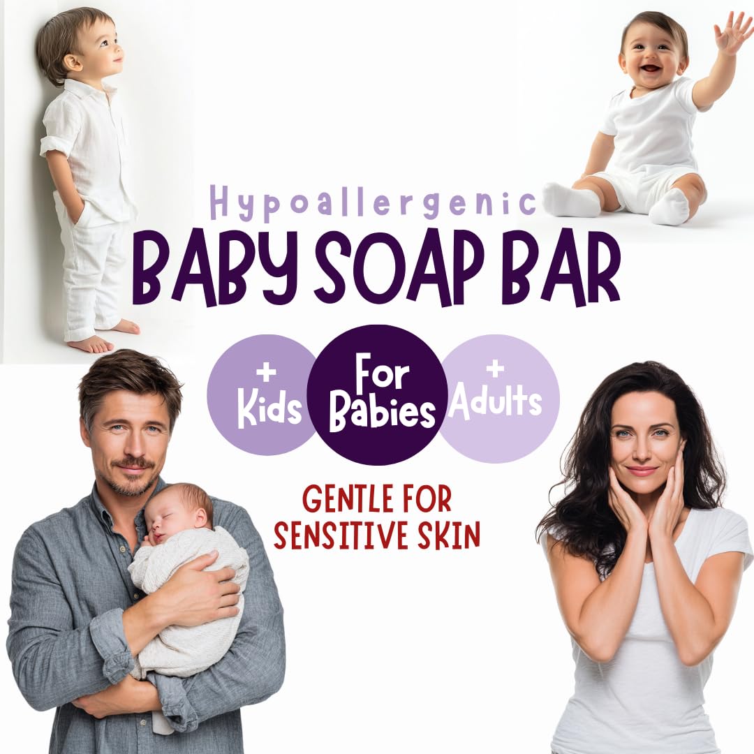 Hypoallergenic Baby Soap Bar for Sensitive Skin | Gentle Wash for Babies, Toddlers, Kids & adults | Relaxing Lavender Oil & Oatmeal | 5 Bars