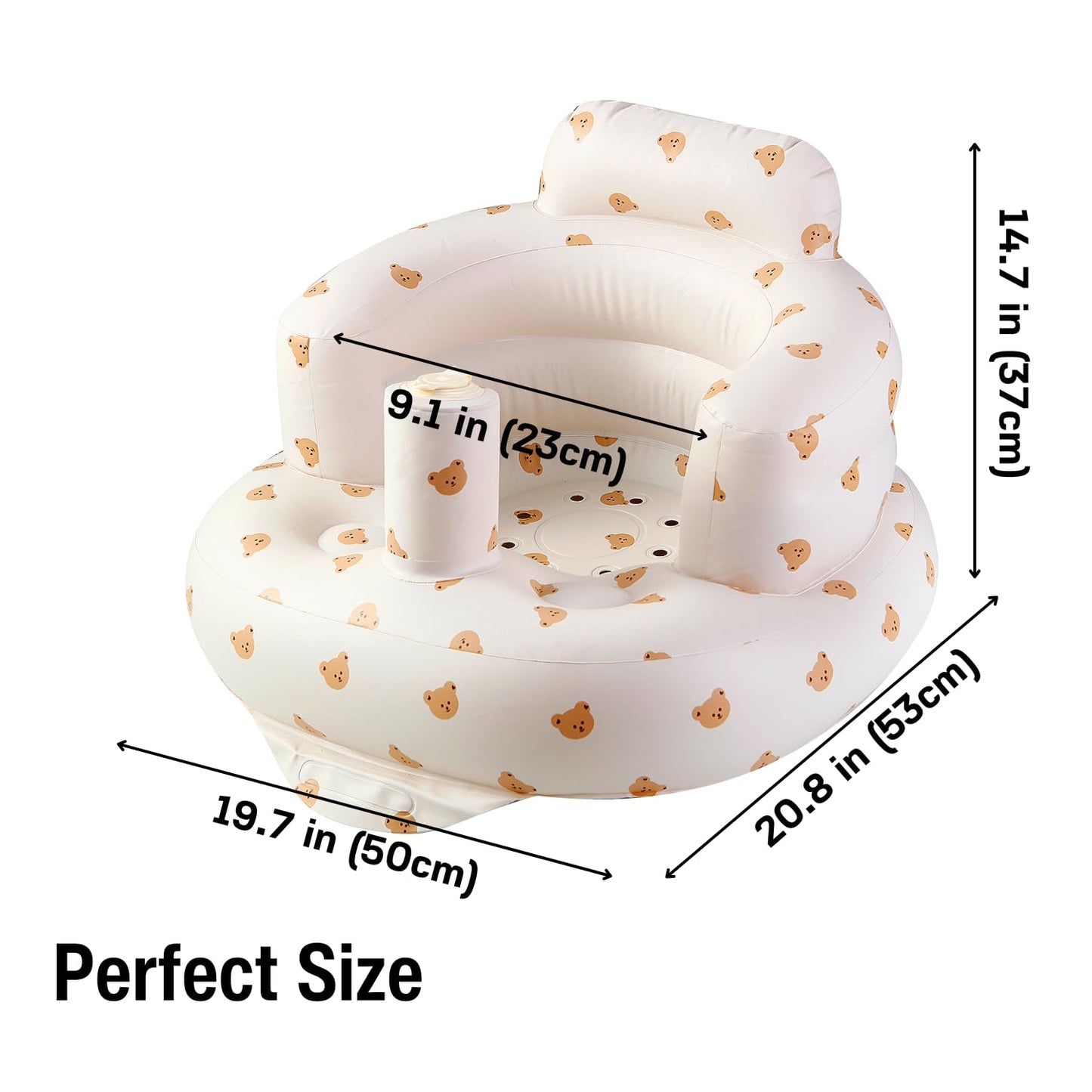 PandaEar Inflatable Baby Seat for 3 Months+, Blow Up Infant Chair Toddler Floor Seats with Built in Air Pump for Sitting Up, Bear