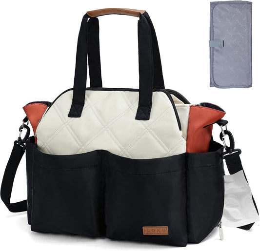 Lekebaby Diaper Bag Tote, Large Diaper Bags Waterproof,Large Mommy Bag Tote Bag Handbag Pink Travel, Black and Beige