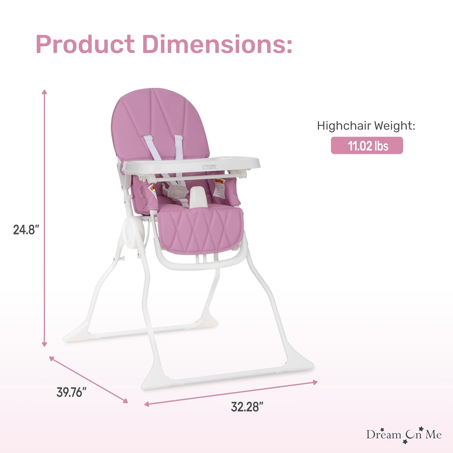 Dream On Me Snack and Stow Highchair | Adjustable Feeding Chair with Removable Tray, Lightweight, Foldable Design, Easy to Clean, Perfect for Toddlers & Infants