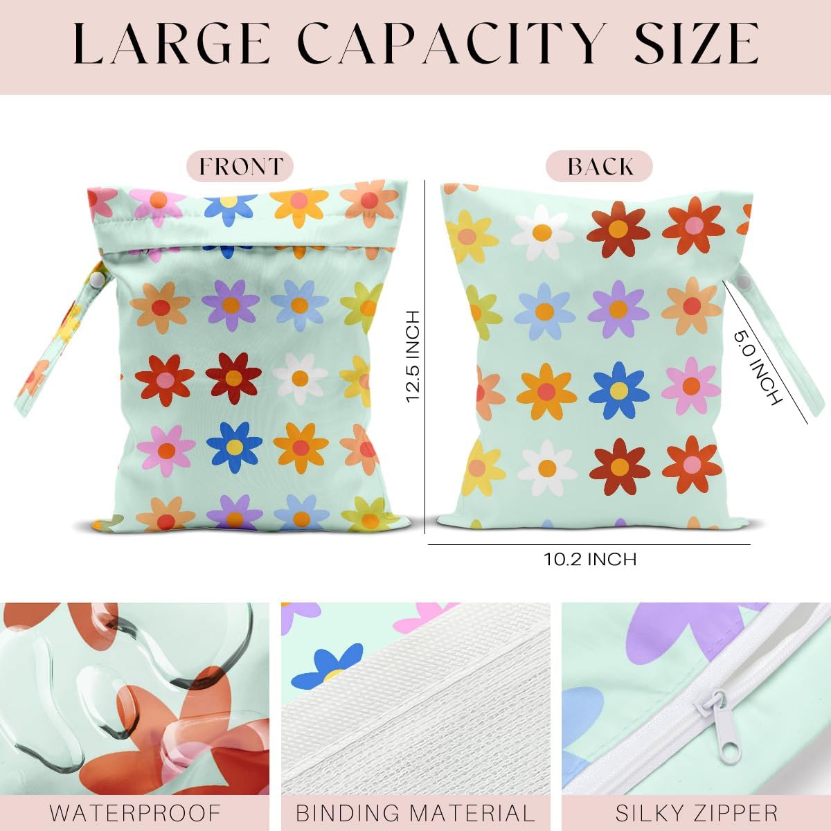 4 Pack Wet Bag for Swimsuit, Beach Travel Essentials Wet Dry Bag, for Sunscreen Toiletry Dirty Clothes Yoga Gym Diaper, Friend Summer Beach Vacation Gifts. Chrysanthemum