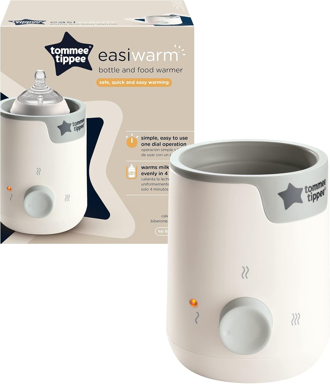 Tommee Tippee Easiwarm Bottle Warmer, Warms Breast Milk and Formula Bottles to Body Temperature in Minutes, Automatic Timer, One-Dial Operation, White