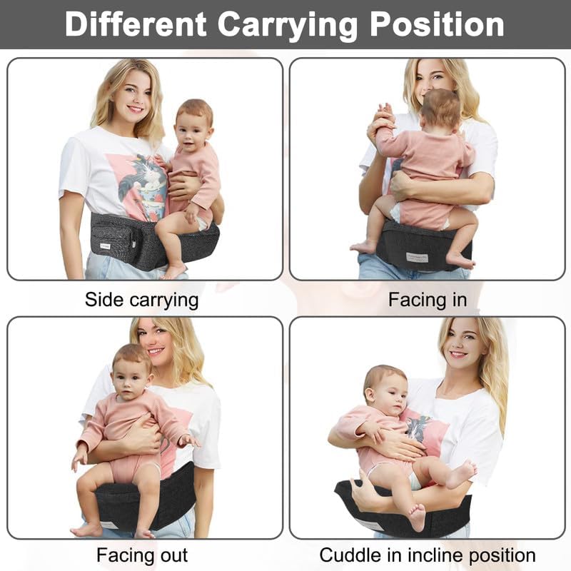 Baby Hip Carrier, Baby Carrier with Adjustable Waistband & Breathable Mesh, Ergonomic Carrier with Non-Slip Hip Seat Surface for Newborns & Toddlers, Dark Grey