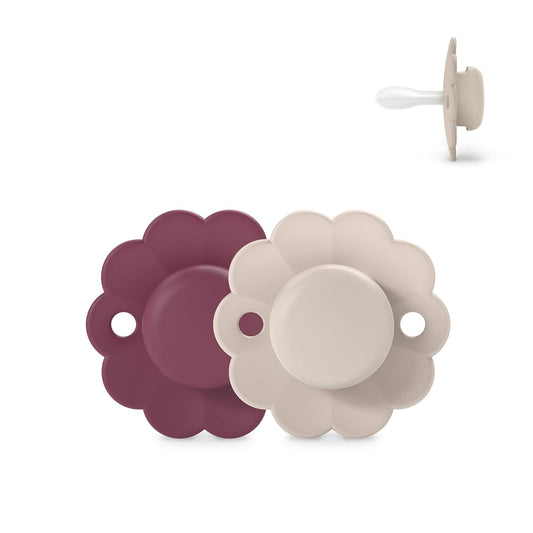 Suavinex Wonder Baby Pacifier, SX Pro Silicone Nipple, Reversible, Non Irritating Shield Design, 2Pk Pacifiers 6-18 Months, Made in Europe, Magenta Chalk