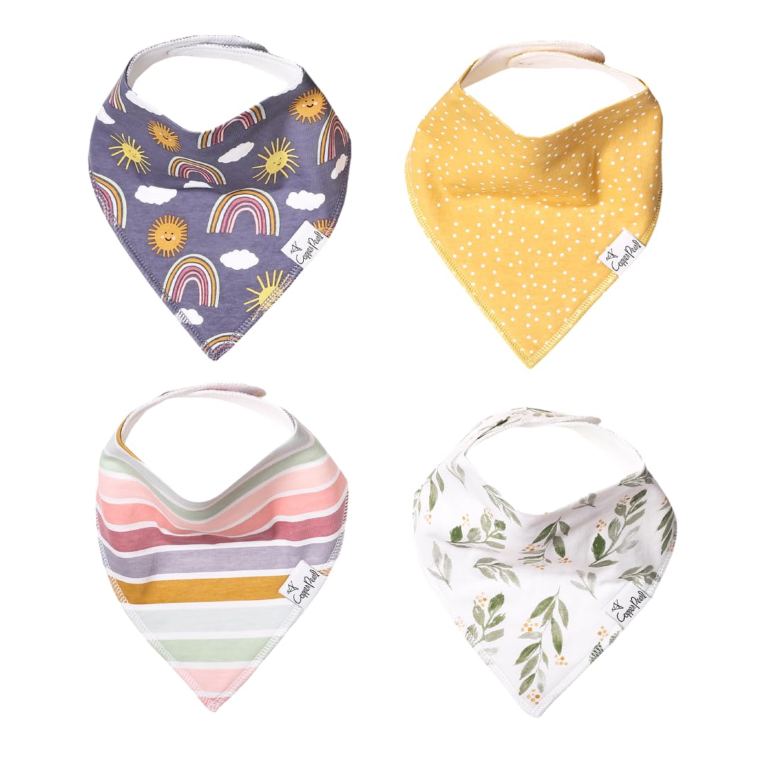 Copper Pearl 4 Pack Soft Cotton Baby Bibs for Drooling and Teething, Absorbent Drool Bibs for Baby Girl and Boy, Adjustable to Fit Newborns to Toddlers, Tons of Styles (Hope)