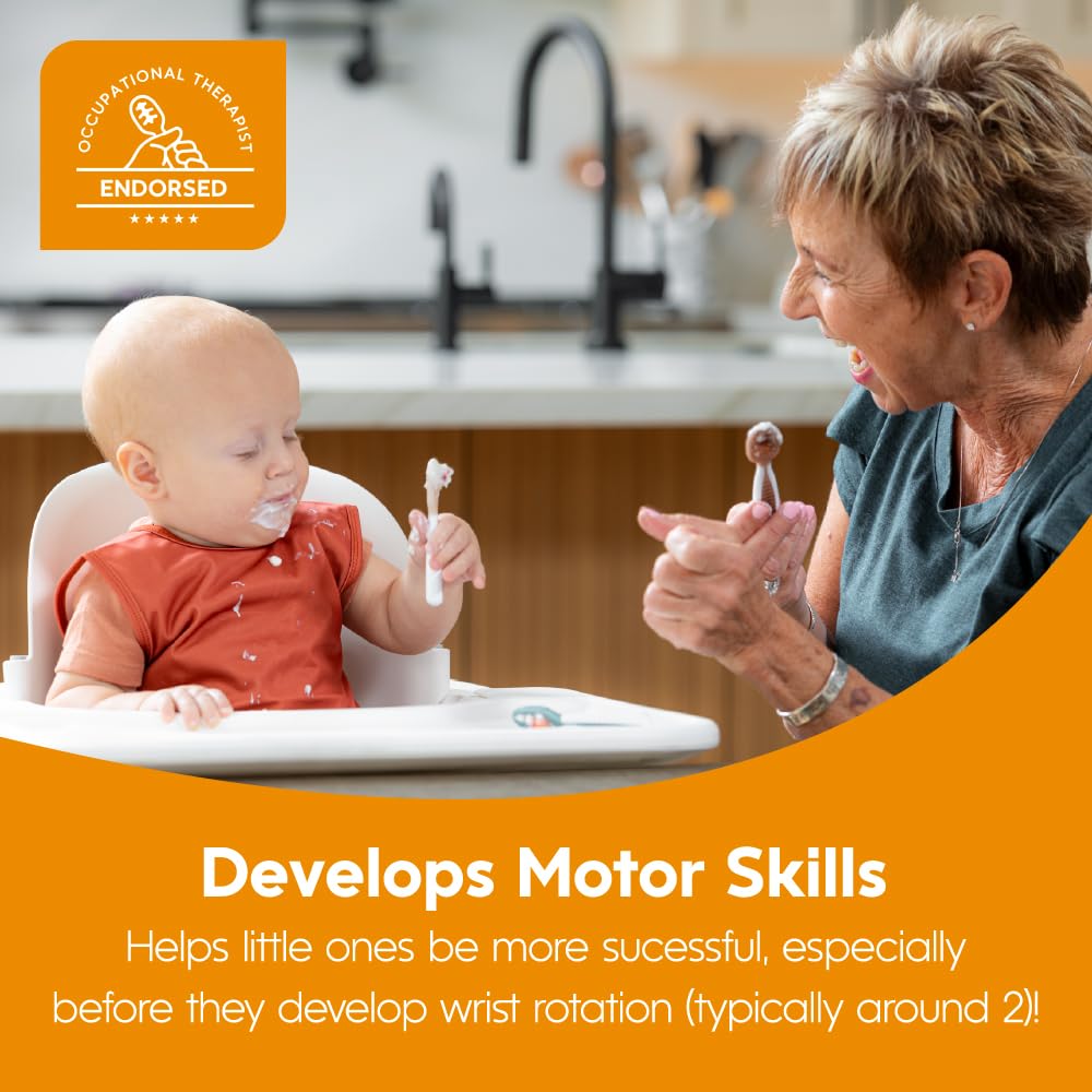 NumNum Baby Spoons Set, Feeding Littles x Silicone Pre-Spoon GOOtensils for Baby Led Weaning, Self-Feeding & Teething, First Stage Toddler Utensils for Ages 6+ Months, 6-Pack, BPA-Free (Neutral/Neon)