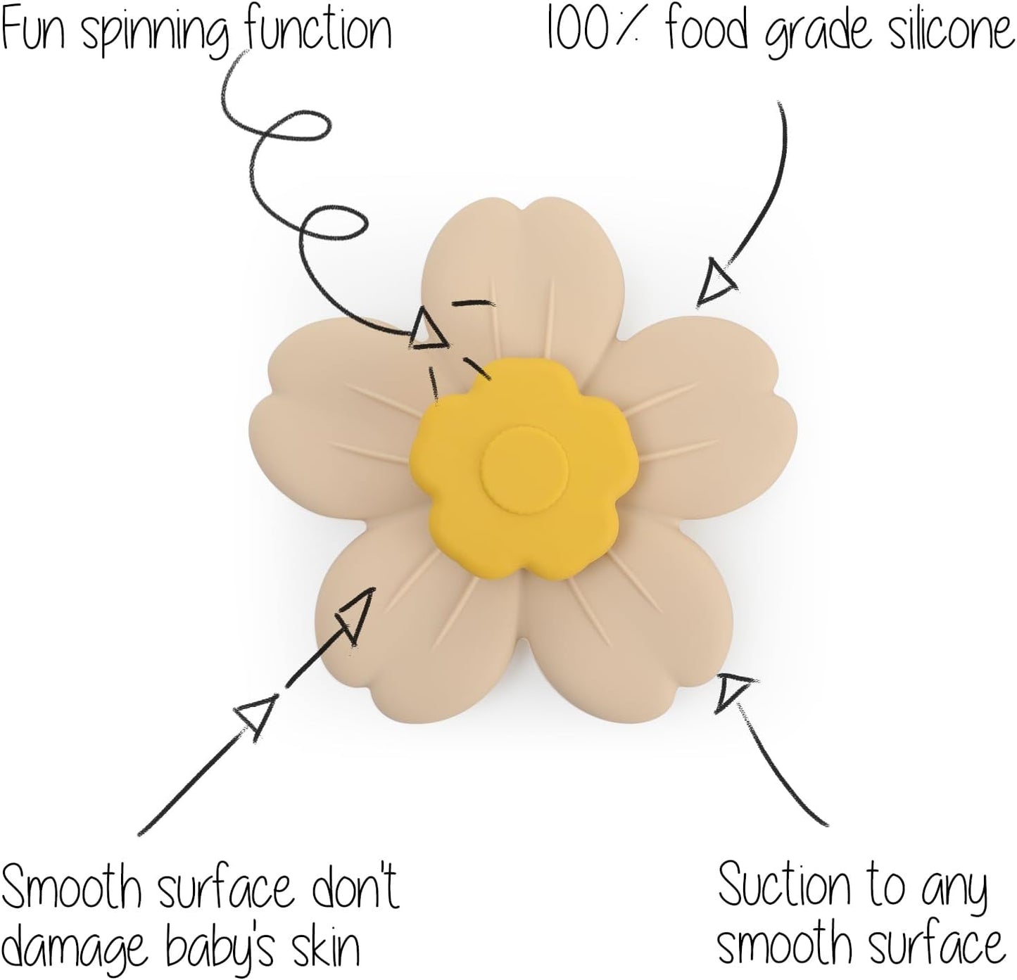 Suction Spinning Toy, Silicone Toddler Sensory Toys for Bath Toys Birthday Gift (Mustard&Cream)