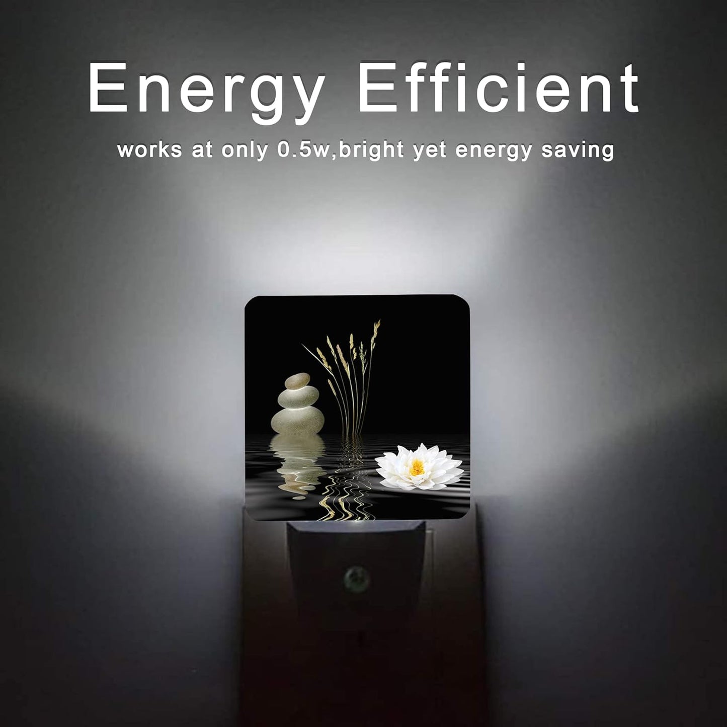 Zen Spa Night Light,Grey Stones Lotus Night Lights Plug into Wall Dusk to Dawn Sensor Led Lamp for Women Men,Led Lights for Stairway/Hallway/Bedroom,0.5W