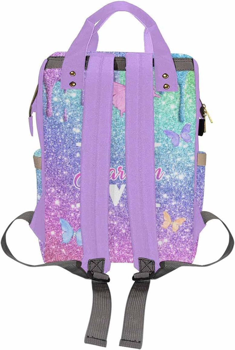 Customize Diaper Bag Nappy Daypack Expandable with Adjustable Shoulder Straps Nappy Daypack African Men Customized Name Gift For Baby Mom Gift, Neon Butterfly