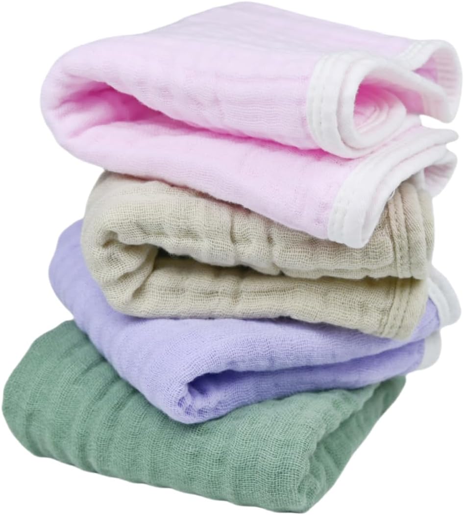 Synrroe Burp Cloths Large, Muslin Burp Cloths for Baby Girls and Boys, Pack of 4 Extra Absorbent and Soft Muslin, 6 Layers 20 by 10 Inches 100% Cotton (Mix 4 Pack Pink Green)