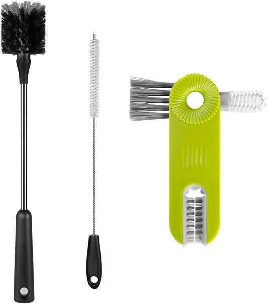 [3 Pack] Bottle Brush, 15 Inches Stainless Steel Long Handle Baby Bottle Scrub Cleaning Brushes with Straw & Lid Brushes for Sports Water Bottle, Cups, Coffee Mugs, Glasswares