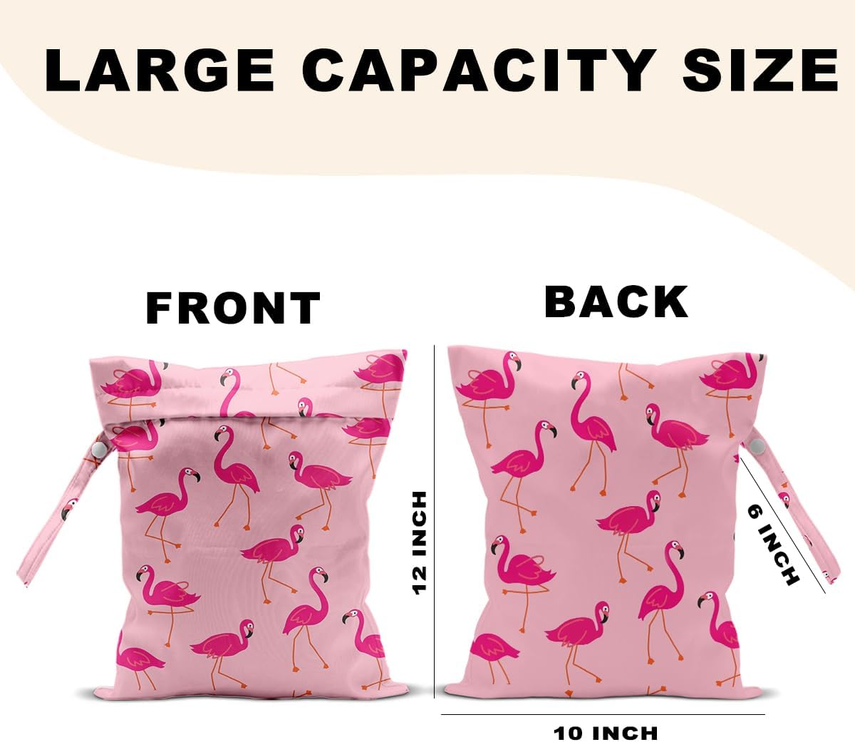 Pink Flamingo Wet Bags 12x10 Inch, Flamingos Seamless Pattern Waterproof Travel Laundry Bags, Reusable Wet Dry Bag for Swimsuit Pool Beach Diapers Dirty Yoga Gym Clothes, Flamingo Gifts for Women