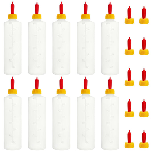 Okllen 10 Sets 400ml Lamb Feeding Bottle with 20 Nipples, Plastic Goat Milk Feeder for Goats, Lambs, Small Animal Pet Drink Bottle, Reusable Silicone Nipple for Farm Livestock Feeding