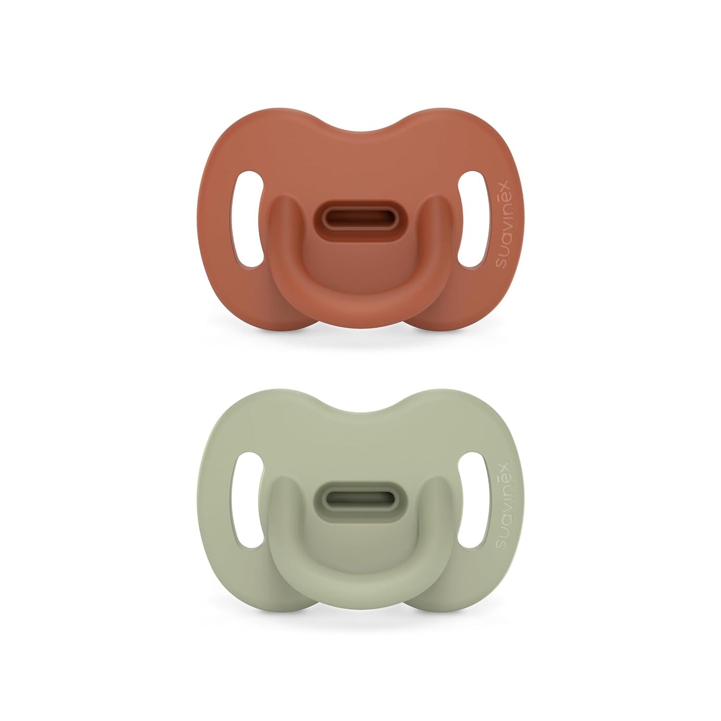 Color Essence SX PRO Silicone Baby Pacifier 2Pk, Made with 100% Soft Silicone, Baby Essentials Perfect for Breastfeeding Babies, Designed in Spain, 0-6 Mths, Orange/Green