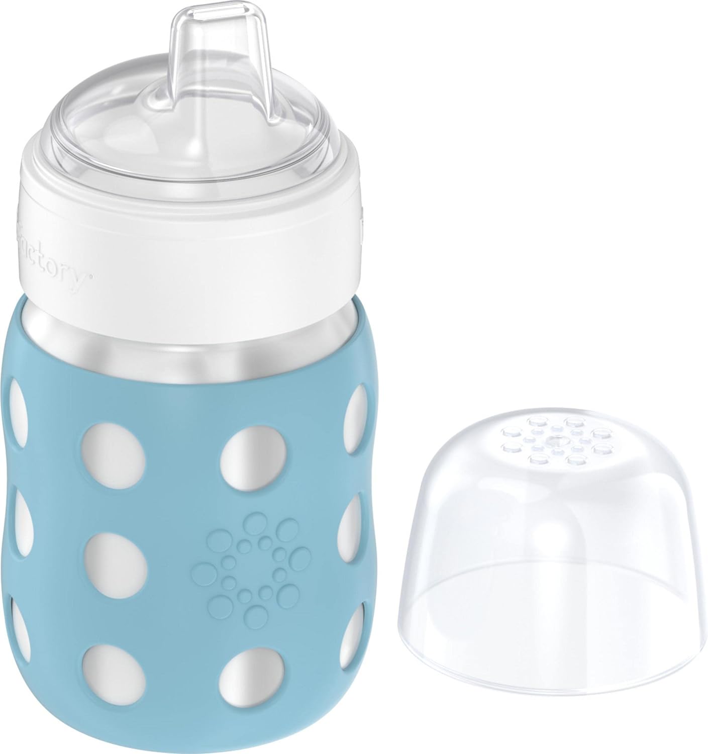 Lifefactory 8-Ounce Stainless-Steel Vacuum-Insulated Wide-Neck Baby Bottle with Sippy Nipple, Denim (LS2251WDE4)
