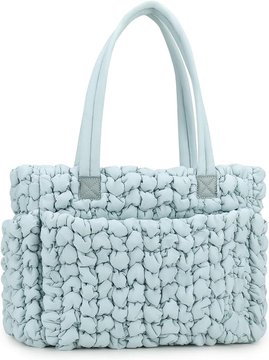 Lmbabter Puffer Quilted Tote Large Diaper Hobo Mommy Bag Hold 16“Laptop Stylish Cloud Handbag Carryall Daypack Travel Work