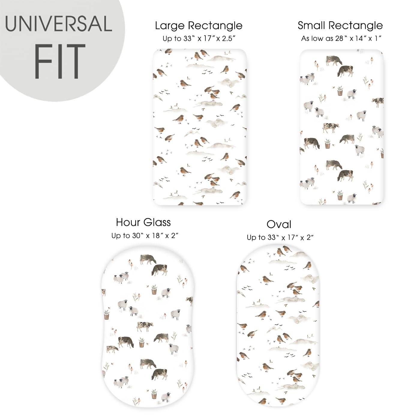 GRSSDER Stretchy Ultra Soft Bassinet Mattress Sheets 2 Pack, Universal Fitted for Baby Cradle Moses Basket Oval Rectangle Standard Pad Safe and Snug, Cute Animal Print Bassinet Sheet for Boys