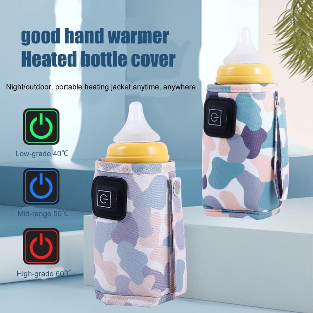 Car Travel Bottle Warmer,5V 2A USB Heating Bottle Warmer 40°C-60 °C Three Gear Adjustable Car Travel Milk Bottle Warmer Milk Heat Keeper Lightweight Milk Heater Cover,Blue