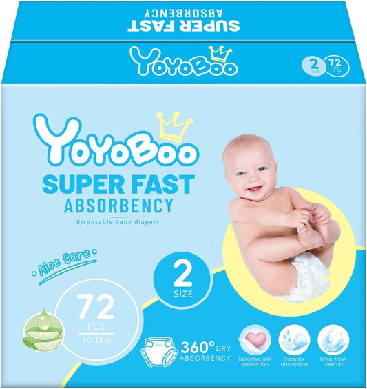 Disposable Baby Diapers, Hypoallergenic, Superior Absorbency & Lightweight Design, Fragrance Free, Size 2, 72 Count