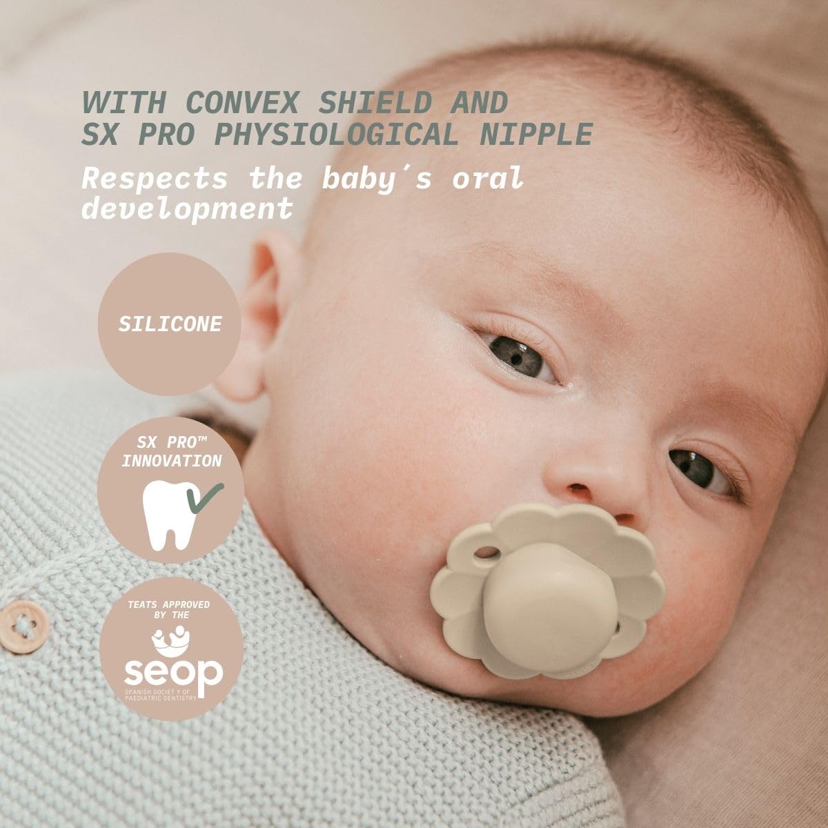 Suavinex Wonder Baby Pacifier, SX Pro Silicone Nipple, Reversible, Non Irritating Shield Design, 2Pk Pacifiers 6-18 Months, Made in Europe, Lavender/Mauve