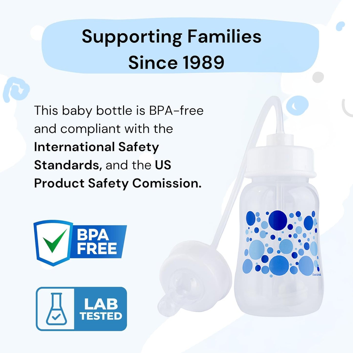 Hands-Free Baby Bottle - Anti-Colic Nursing System 4 oz Baby Bottle with Fast Flow Nipple/Teat 3m+ Infant with Tube Straw Feeding System for Toddler (2 Bottles - Blue)