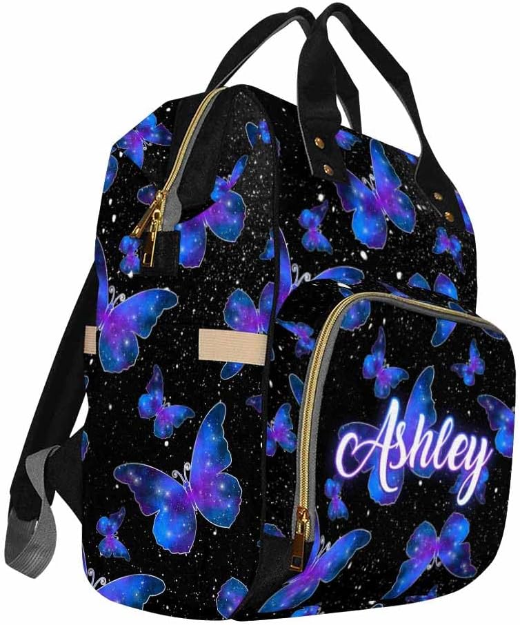 Custom Name Compartment for Holiday Travel Diaper Bag Customized With Name Travel Bag Customize Name Backpack Expandable Custom Name, Neon Butterfly