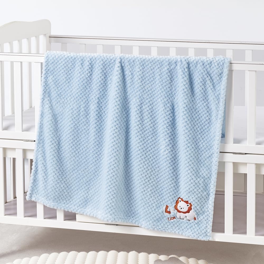 CREVENT 30''X40'' Cute Cozy Fluffy Warm Baby Blanket for Girls Boys Infants Toddlers' Bedding Crib Cot Stroller, Baby Shower Birthday Newborn's Gift Blue - Baby Lion